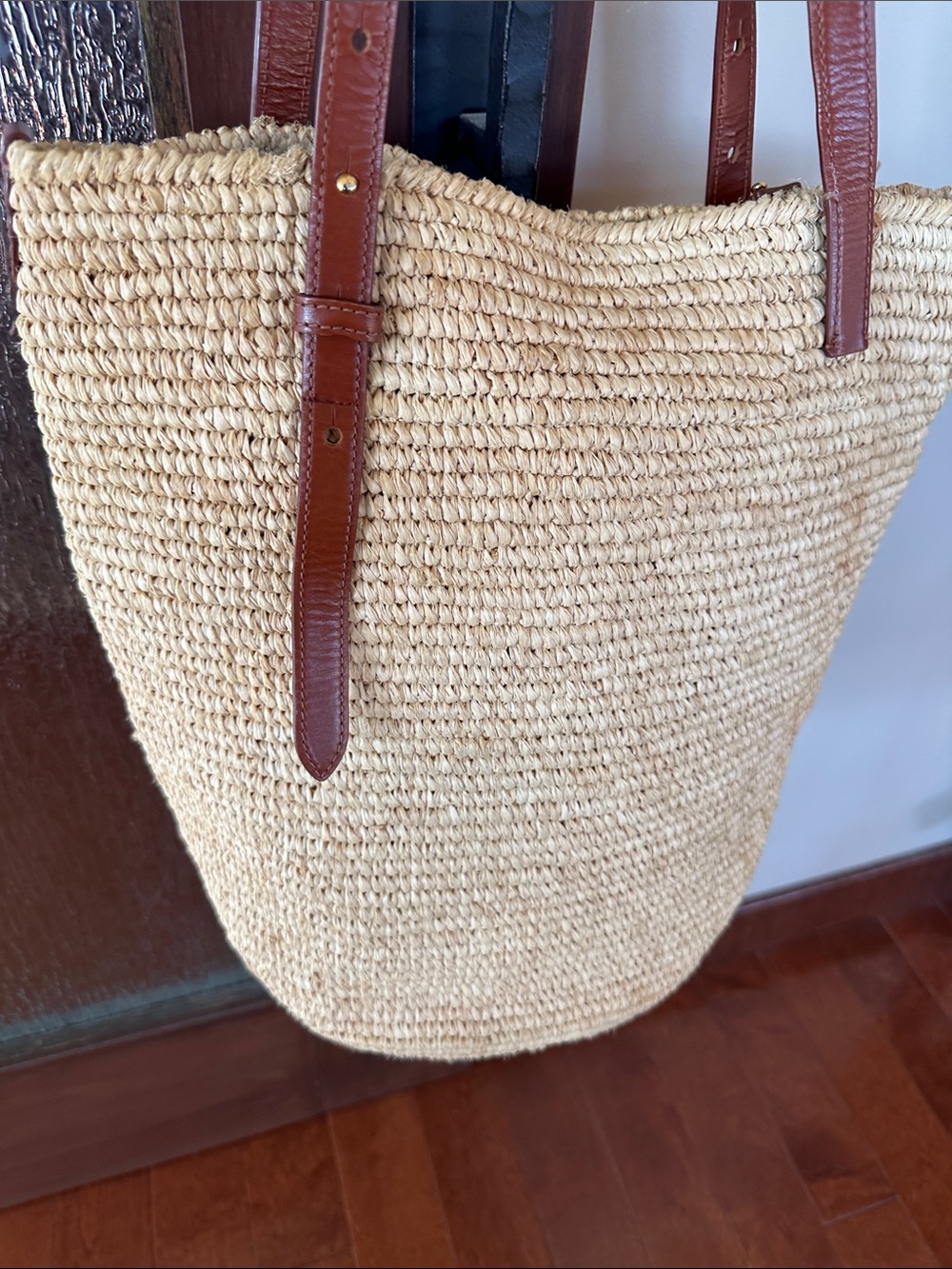Paco Rabanne Natural Woven Tote with Brown Leather Straps - Picture 8 of 10